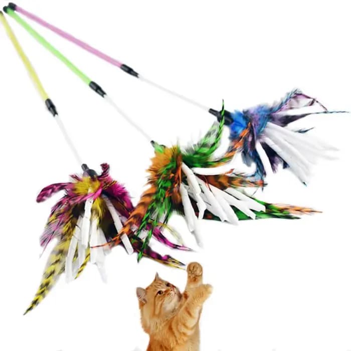Jouet en Spirale avec Plumes Colorées pour Chat, Bâton Durable pour Animaux de Compagnie, Baguette d