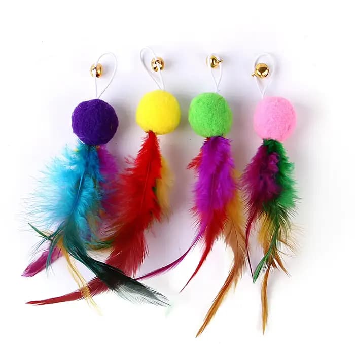 Tête de rechange en plumes colorées, bâton de chat amusant, pompon, plume, canne à pêche, ensemble d