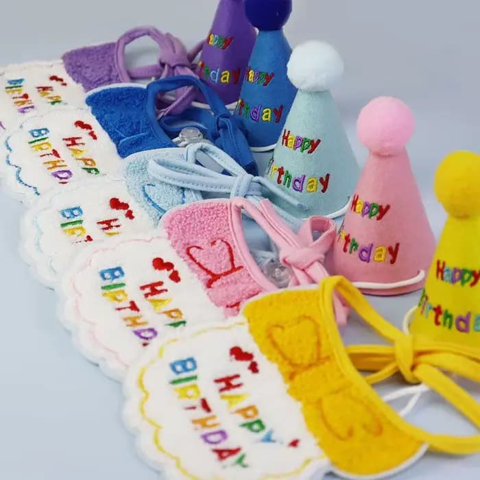 Bavoir et chapeau d'anniversaire pour chat et chien, mini bandana réglable pour chien et chat, acces