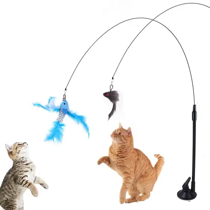 Jouets pour chat Simulation oiseau interactif ventouse plume oiseau avec cloche chat bâton jouet pou