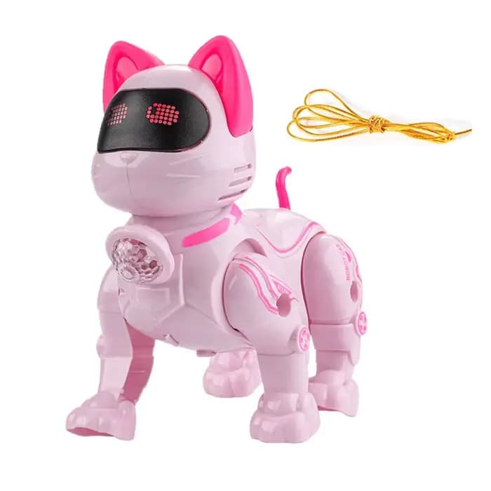Robot chat électrique interactif avec laisse, musique et lumières, jouet pour enfants, chaton qui ch