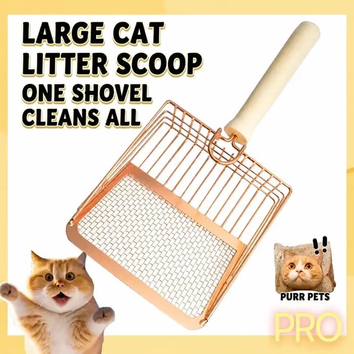 Pelle à litière pour chat avec manche en bois, pelle en métal avec crochet, outil de nettoyage de to