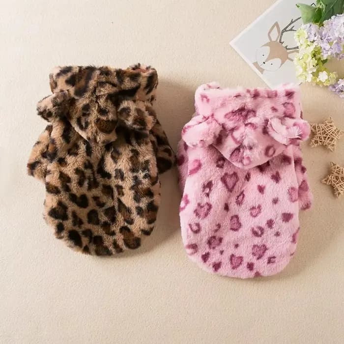 Vêtements d'hiver pour chiens de compagnie, polaire chaude, sweat à capuche, léopard, manteau, veste