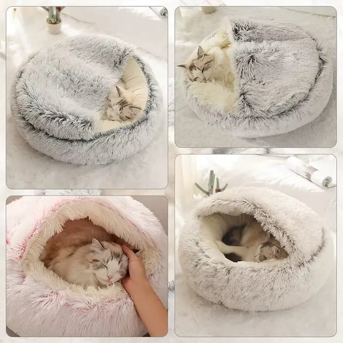 Lit Rond en Peluche Douce avec Juste pour Animaux de Compagnie, Matelas Chaud, Nid de Couchage, Dive