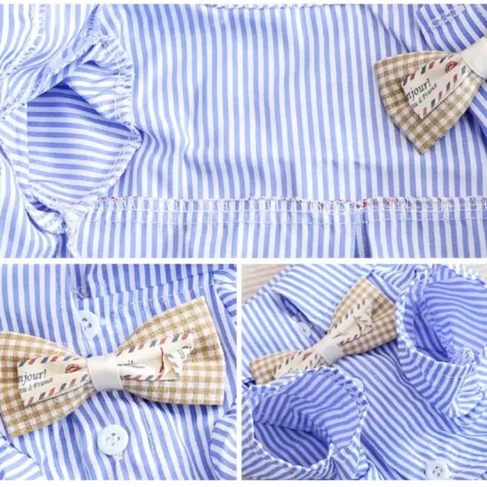 Vêtements pour chiens de compagnie chemises rayées à nœud papillon mince été bleu mode Chihuahua che
