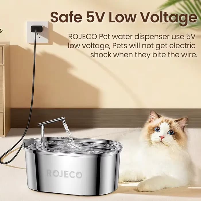 ROJECO fontaine d'eau pour chat en acier inoxydable abreuvoir automatique pour chat fontaine à boire