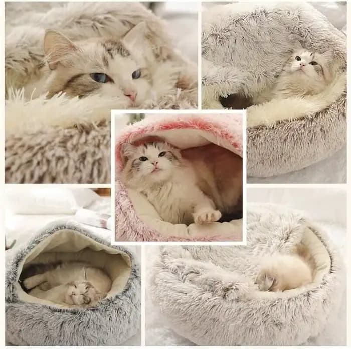 Doux En Peluche Rond Chat Lit Pet Matelas Chaud Confortable Panier Chat Chien 2 en 1 Sac De Couchage
