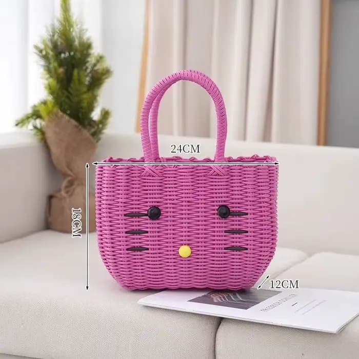 Sac tissé en PVC chat mignon, organisateur de grande capacité, panier de bain, paniers portables ave