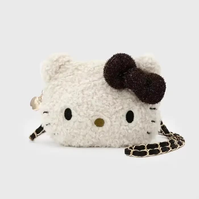 Sac bandoulière en peluche chaton de dessin animé mignon avec nœud, petite pochette de rangement pou
