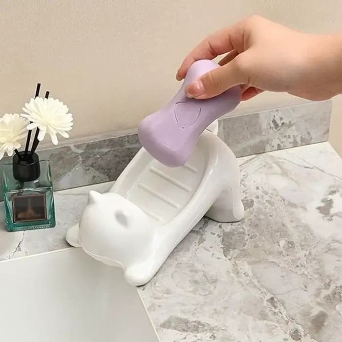 Porte-savon chat dessin animé mignon avec support en plastique de Drainage pour salle de bain