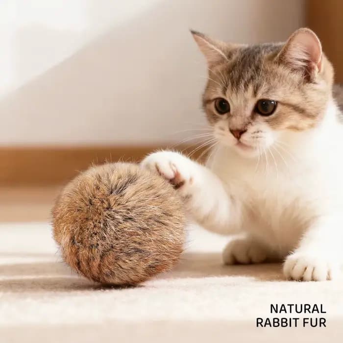 Jouet pour chat : Boule de fourrure de lapin véritable