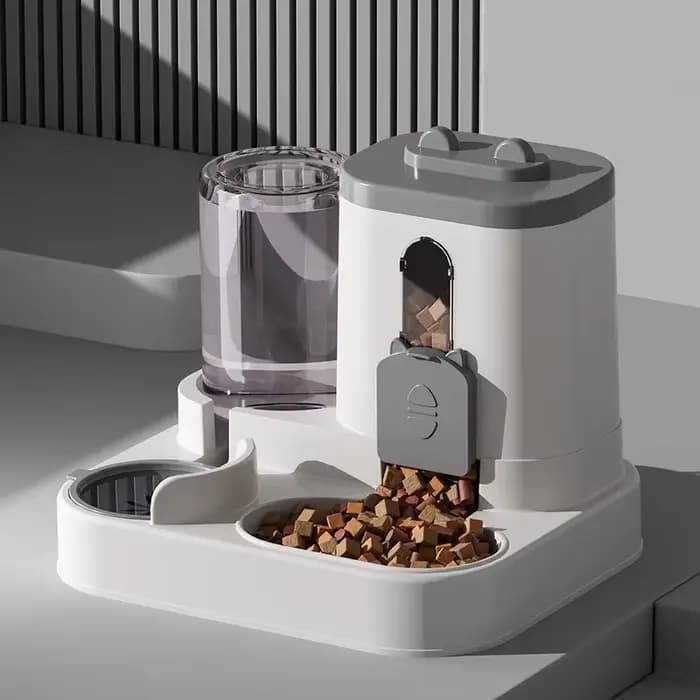 Distributeur automatique de nourriture pour chats avec fontaine à eau intégrée et design anti-déversement