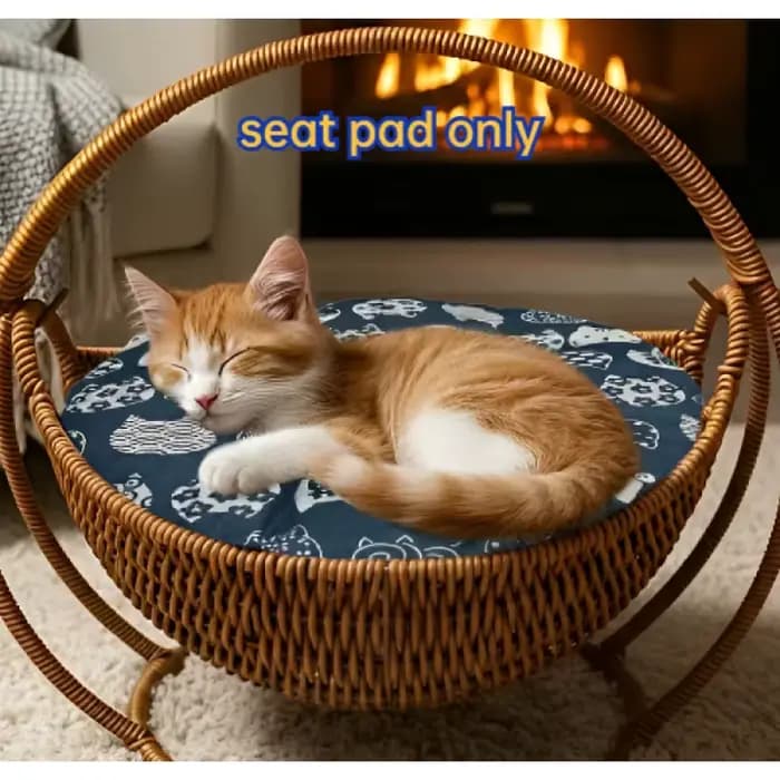 Panier-lit pour chat en rotin tressé avec coussin moelleux