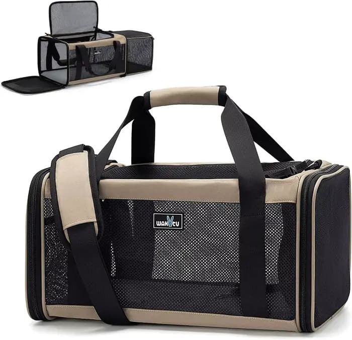 Porte-animaux extensible approuvé par la compagnie aérienne pour petits chats, sac de voyage pliable avec Oxford 600D, fermeture éclair de verrouillage de sécurité, S