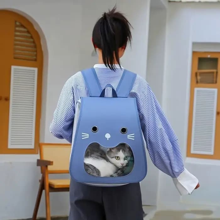 Sac de transport pour chat pliable et mignon, grande capacité, respirant, sac à dos de transport pour animaux de compagnie, mains libres, pliable, sac de transport pour chaton, chats