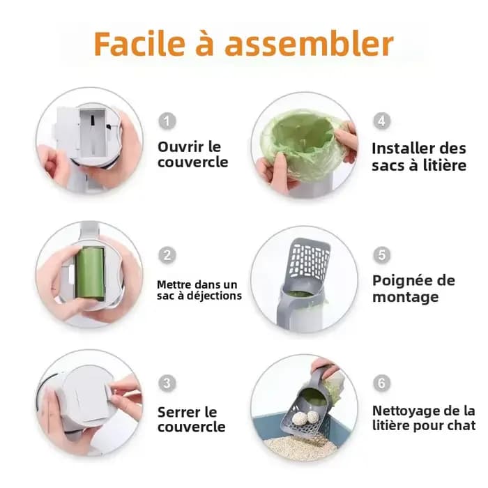 Pelle à litière pour chat tout-en-un, détachable, avec boîte à sacs à déchets intégrée, sans désordre, durable, accessoires pour animaux de compagnie