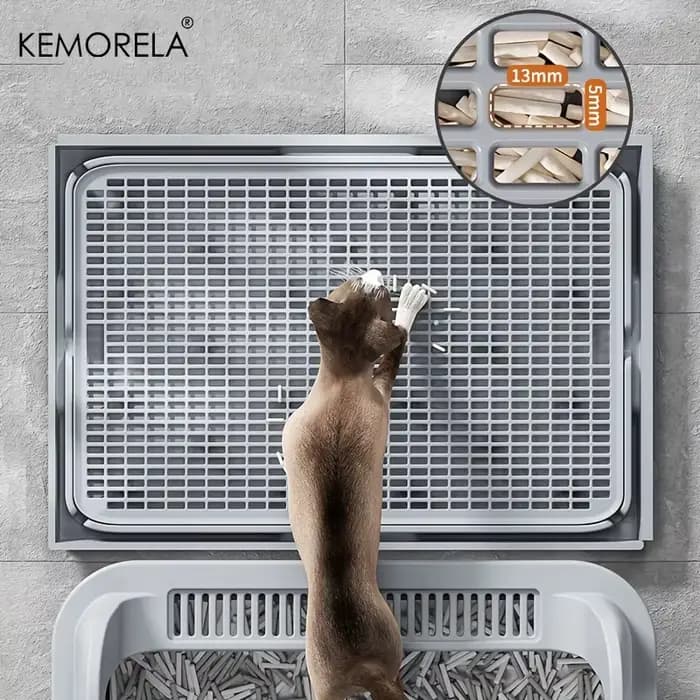 KEMORELA Extra grande bac à litière pour chat en acier inoxydable avec couvercle-litière fermée tapis