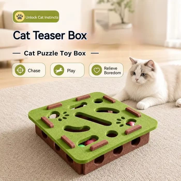 Jouet interactif pour chat : Boîte labyrinthe en feutre avec boule à clochette