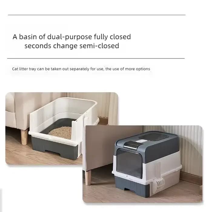 Grande litière pour chat pliable et fermée avec couvercle