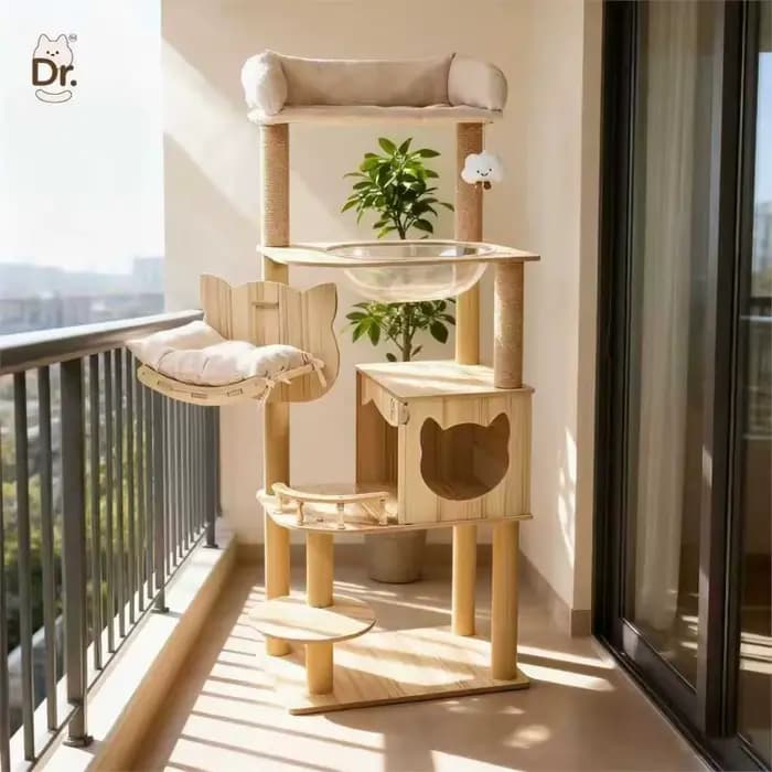 Grand arbre à chat en bois multi-niveaux avec griffoir