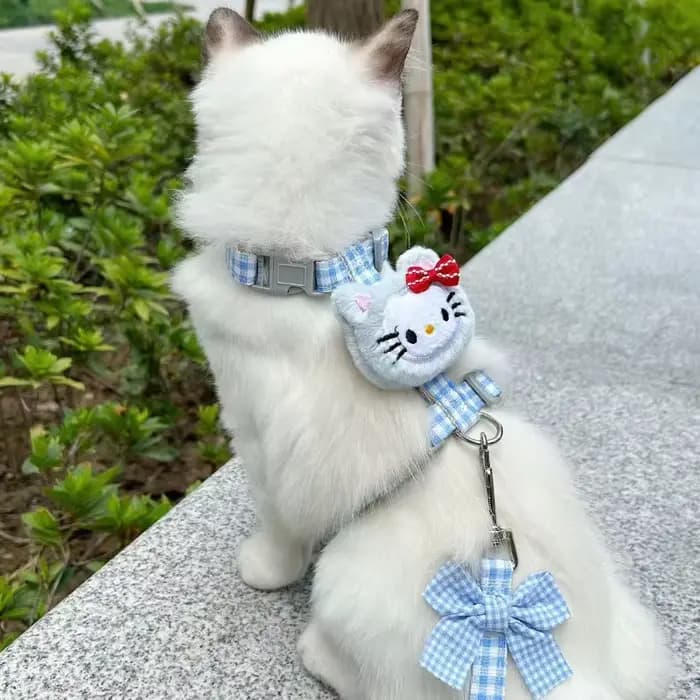 Ensembles de harnais et de laisse pour chat Hello Kitty avec corde de 150 cm, harnais réglable pour chien, sangle respirante pour promenade, accessoire pour chat