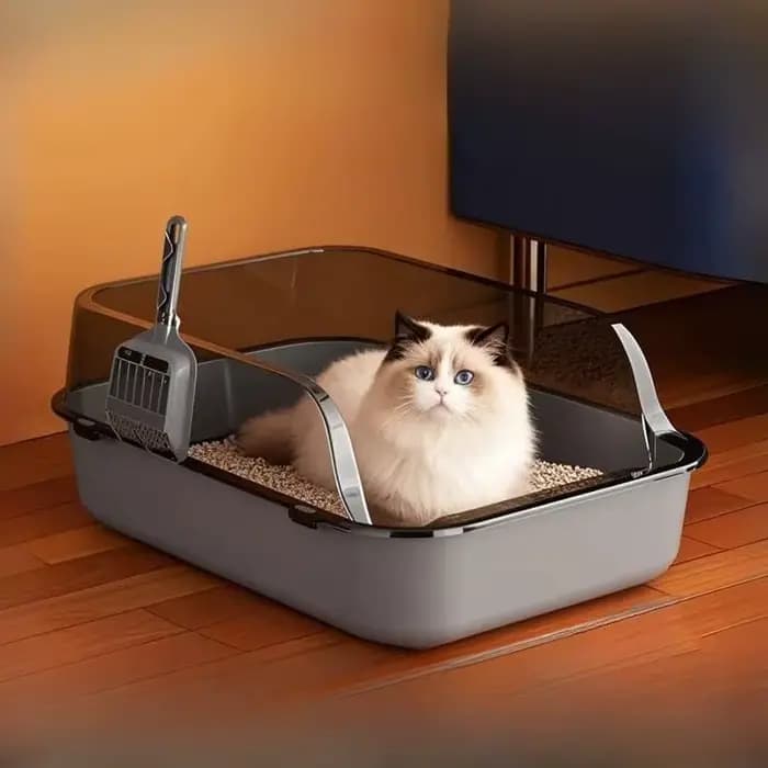 Bac à litière semi-fermé pour chat