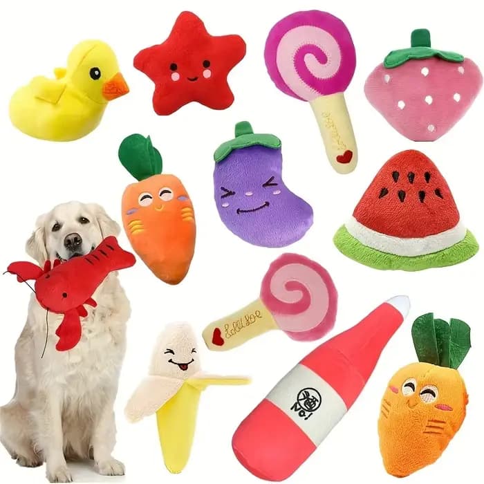 Ensemble de 7/10 pièces de jouets sonores pour chiots, à mâcher en peluche pour animaux de compagnie, collations aux fruits et légumes, jouets pour chiots, adaptés aux jeux mignons