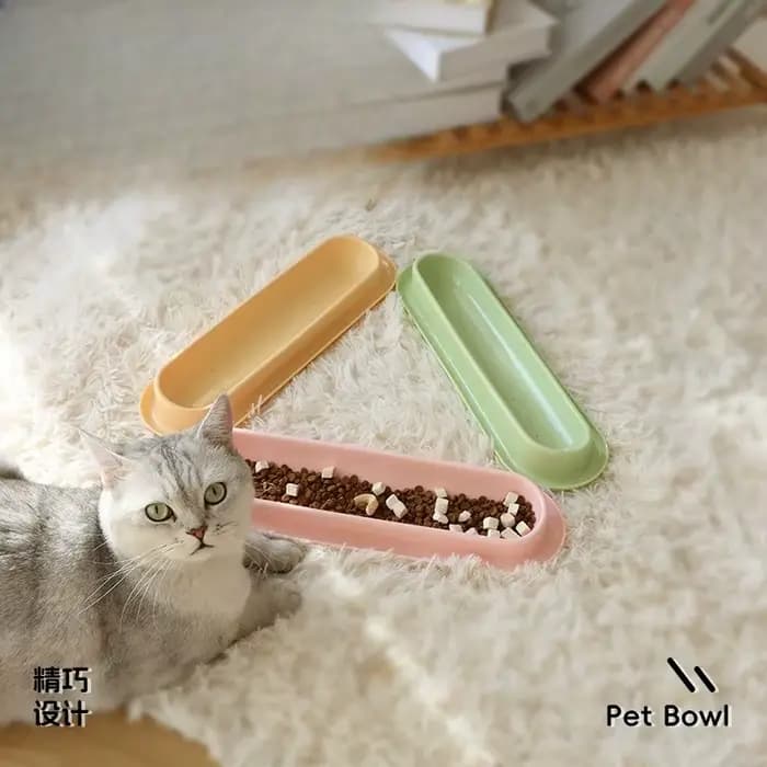 Bol de nourriture pour chat Long avec rainure Anti-fuite, plat d'alimentation pour animaux de compagnie avec eau humide pour empêcher les fourmis et les insectes, bol d'alimentation pour animaux de co