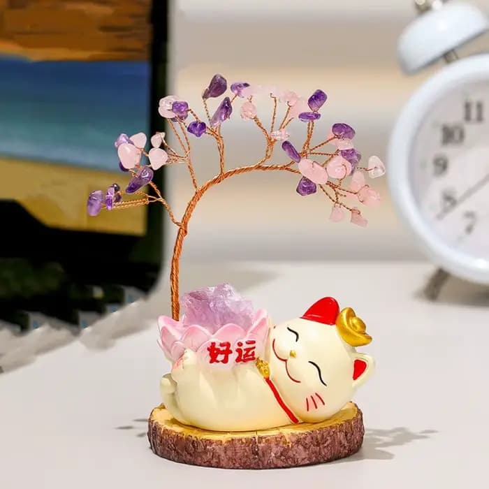 Chat mignon cristal naturel arbre