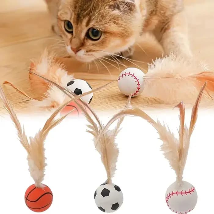 Balle interactive pour chatons et chats adultes d'intérieur avec plumes