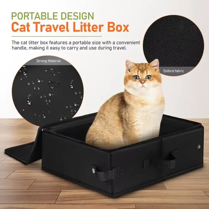 Bac à litière pliable portable pour chat avec couvercle et poignée