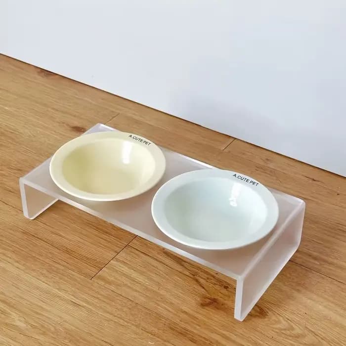 Bol surélevé en céramique pour chat, support de bol en acrylique de couleur unie, support de bol inclinable réglable, grand diamètre, double bol pour animaux de compagnie