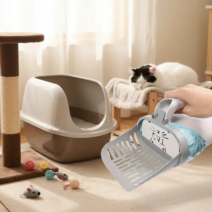 Pelle à litière pour chat avec distributeur de sacs poubelles intégré
