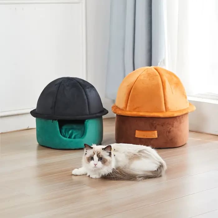 Nouveau panier-niche pour chat, chaud pour l'hiver, tout usage, petit, avec chapeau amovible, accessoires de sommeil doux pour animaux de compagnie avec oreillers