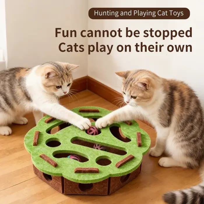 Boîte labyrinthe interactive pour chat avec clochettes et balles