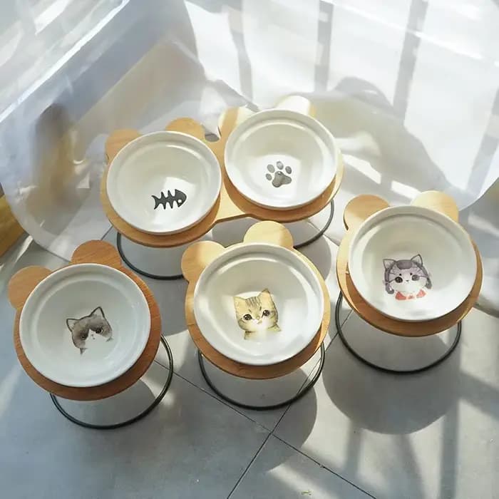 Bol de nourriture surélevé en bambou pour chat