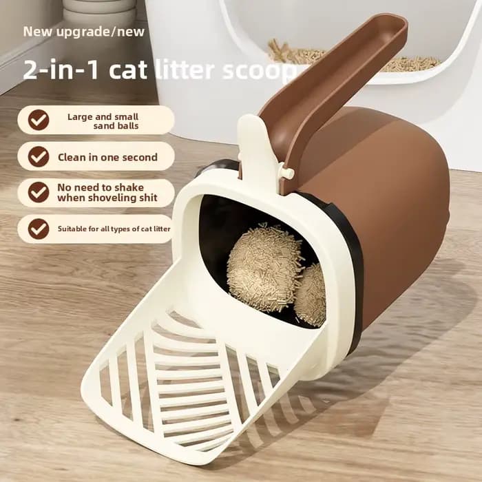 Nouvelle pelle à litière pour chat intégrée 2-en-1 grande capacité avec bac à déchets