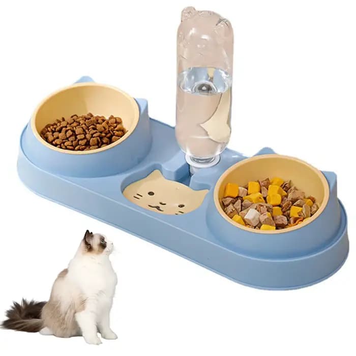 Bol pour chat de compagnie mangeoire automatique bol de nourriture pour chien avec fontaine d'eau Double bol à boire support surélevé bols pour chats