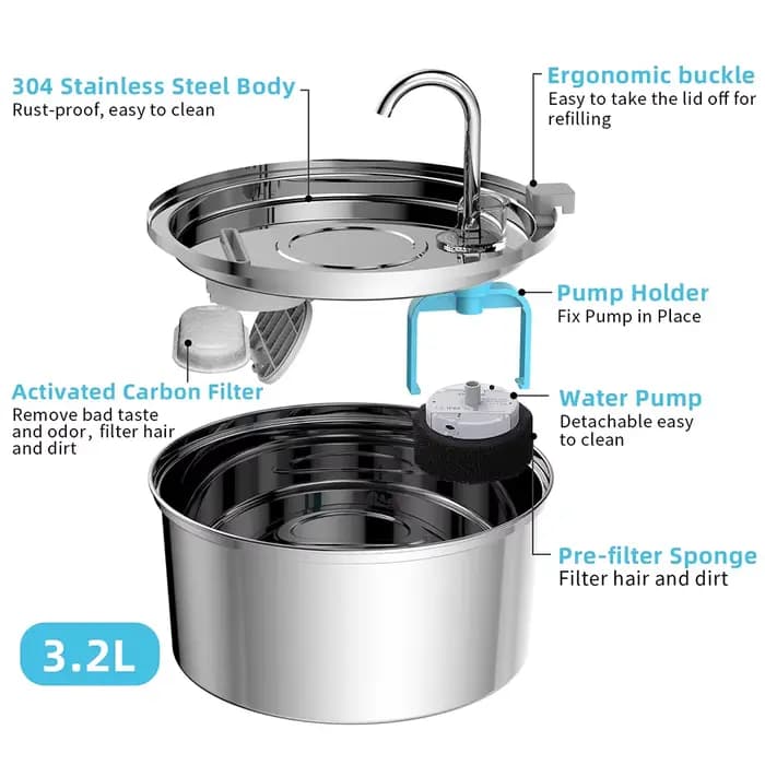 Distributeur d'eau pour animaux de compagnie en acier inoxydable
