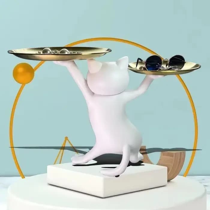Statue de plateau de chat en résine de dessin animé