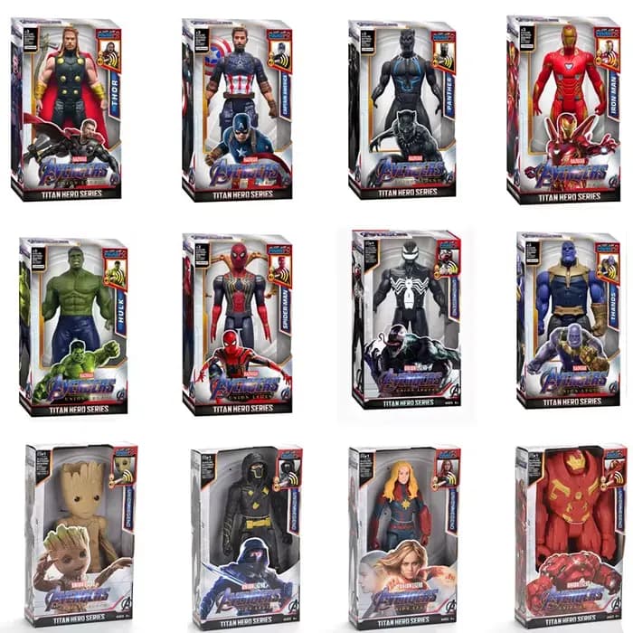 30 cm Avengers jouet Thanos Hulk Spiderman Iron Man Captain America Thor panthère noire avec son et lumière Action jouets de noël