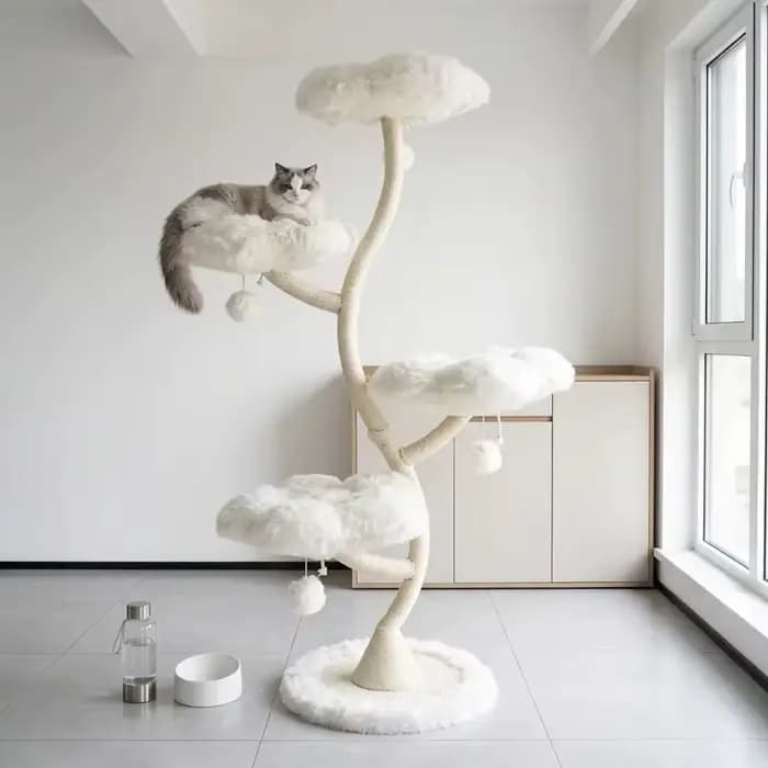 Arbre à chat multi-niveaux en rotin
