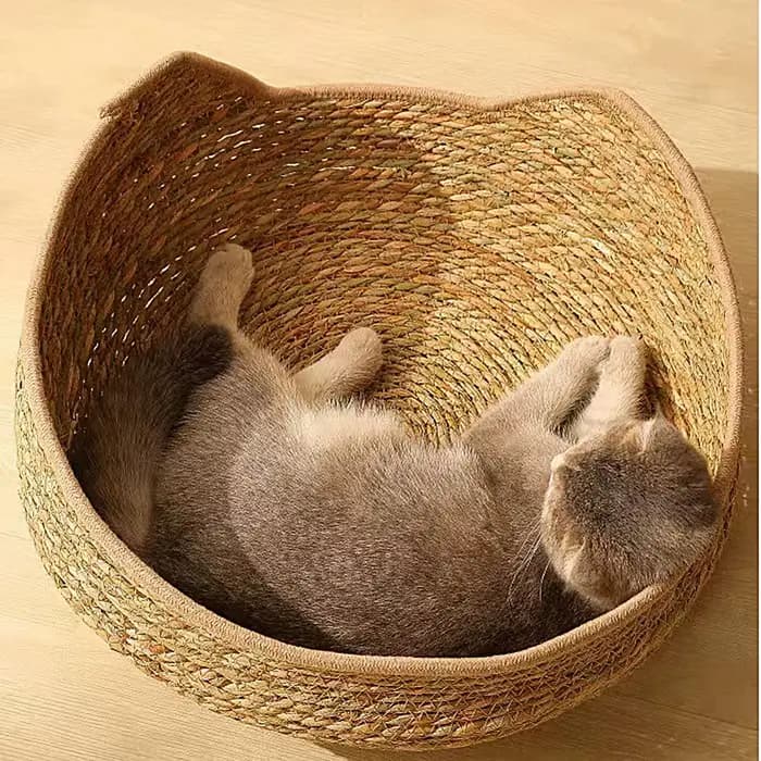 Panier rond en corde de coton pour chat