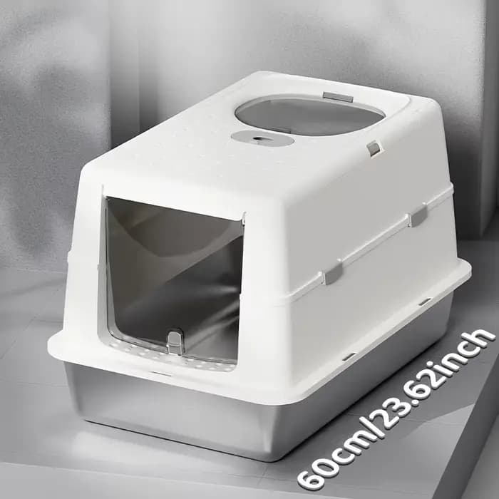 Nouvelle bac à litière pour chat en acier inoxydable avec couvercle rabattable