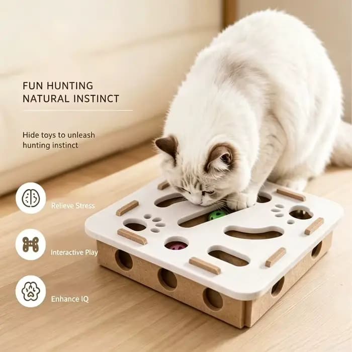 Jouet interactif pour chat : Boîte labyrinthe en feutre avec boule à clochette