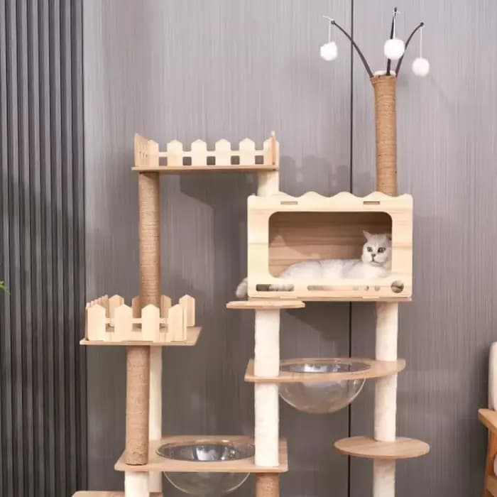 Grand arbre à chat en bois avec dosette spatiale