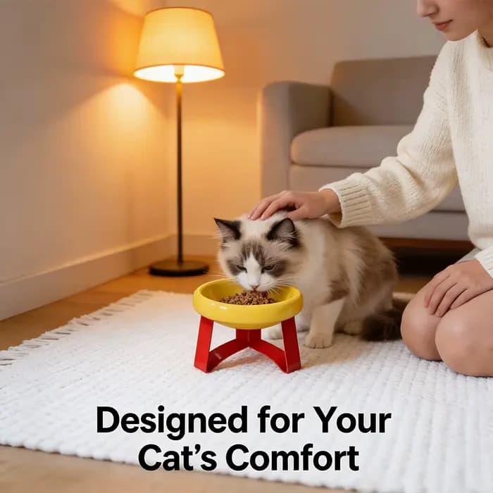 Bol en céramique surélevé pour chat avec support rouge en forme de T