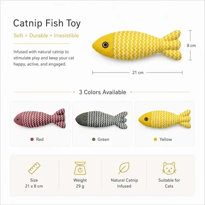 Jouet pour chat en lin imitation poisson à la catnip naturelle