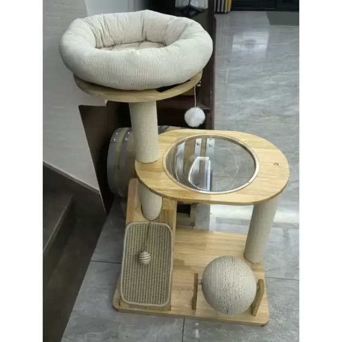 Maison pour chat en bois moderne en faux rotin