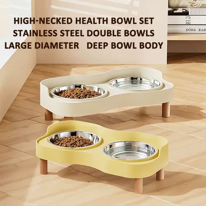 Dopamine Colorful Elevated Pet Feeder Cat Dog Pets Fashion Double Bowl Set Food Water Stainless Steel Bowls Good For Neck Health